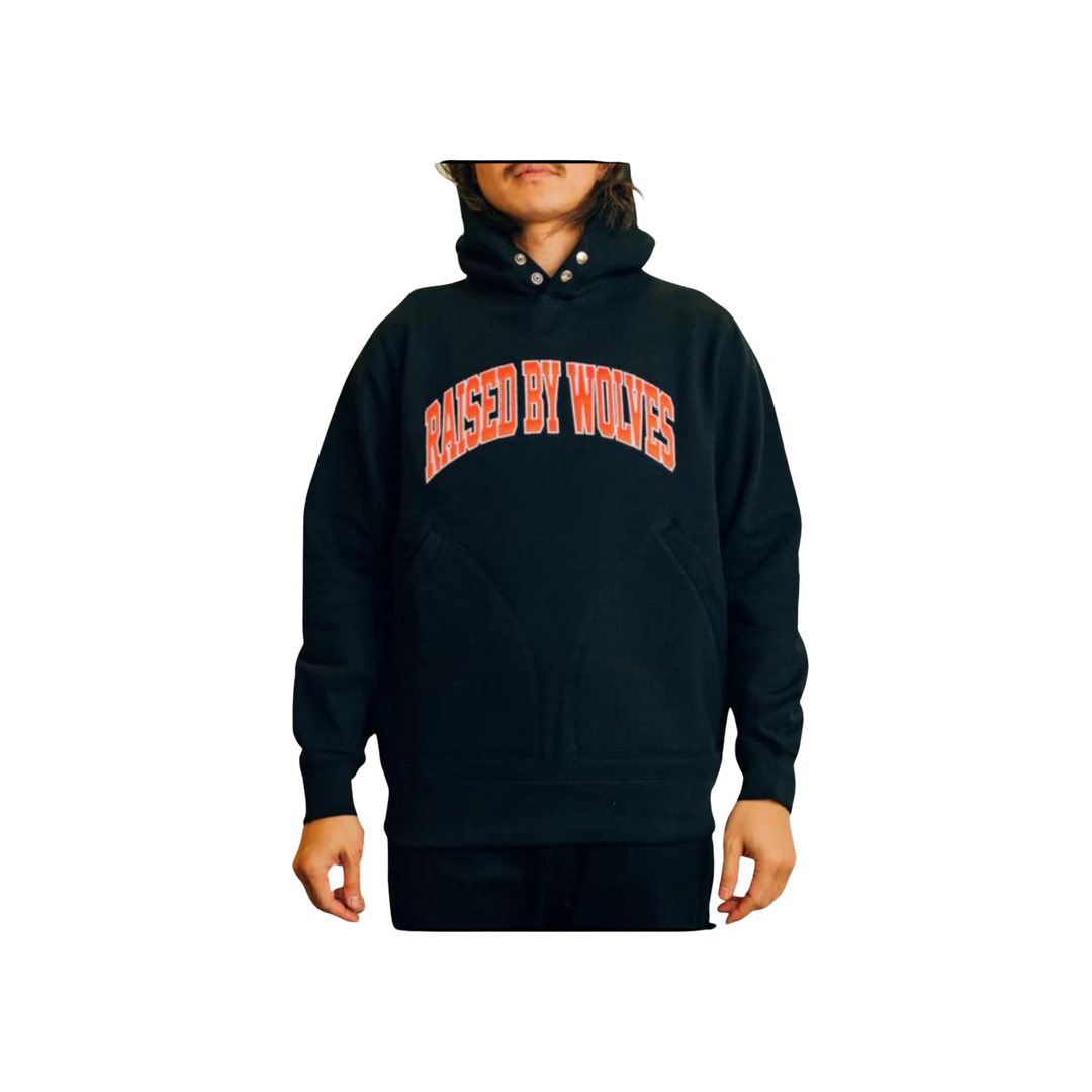 RAISED BY WOLVES - COLLEGIATE TWO-POCKET SNAP HOODIE - BLACK