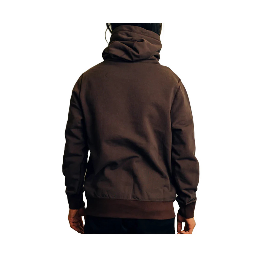RAISED BY WOLVES - COLLEGIATE TWO-POCKET SNAP HOODIE - CHOCOLATE