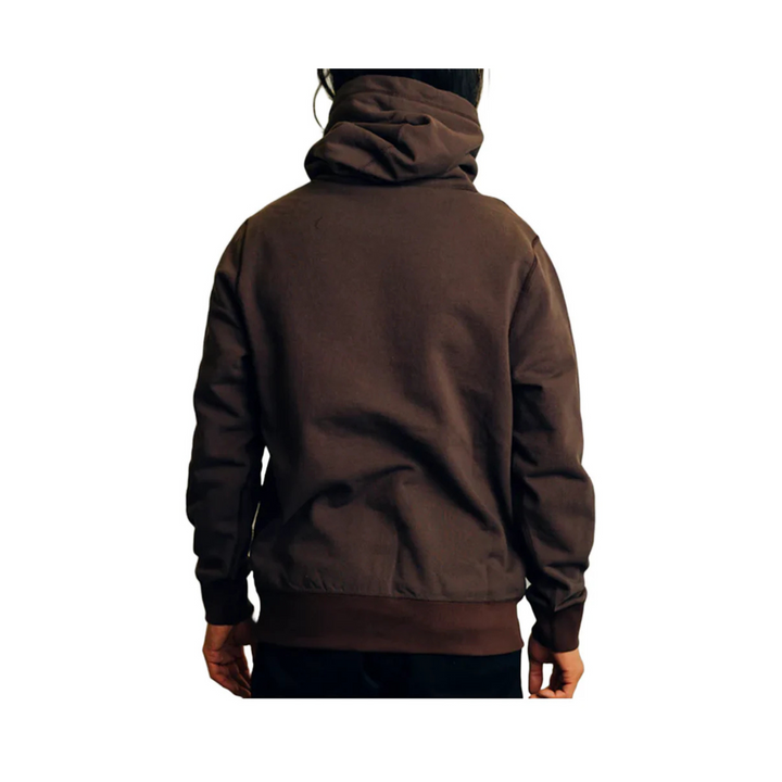 RAISED BY WOLVES - COLLEGIATE TWO-POCKET SNAP HOODIE - CHOCOLATE