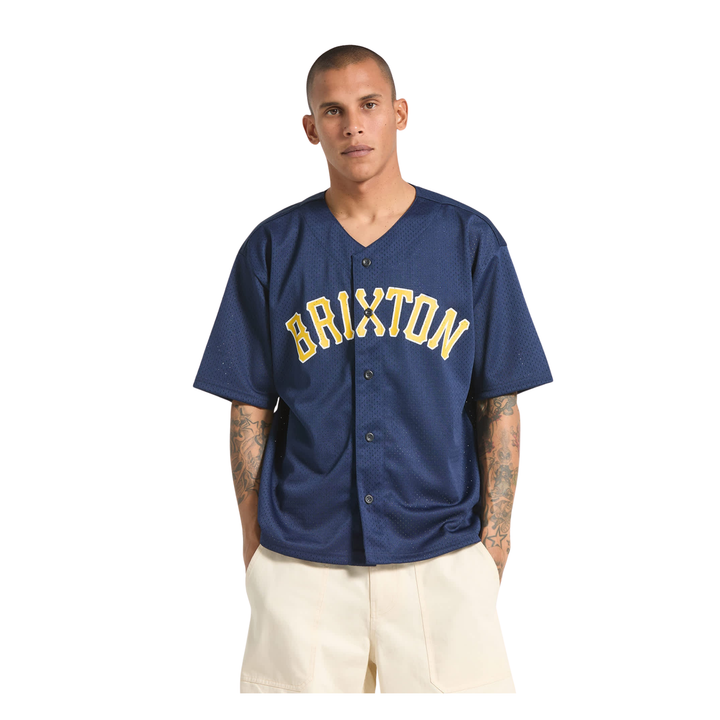 BRIXTON - MESH BASEBALL JERSEY - WASHED NAVY -