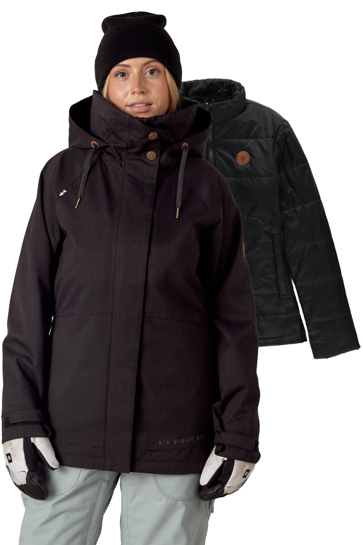 686 - WOMENS SMARTY SPELLBOUND JACKET BLACK HERRINGBONE - 25/26