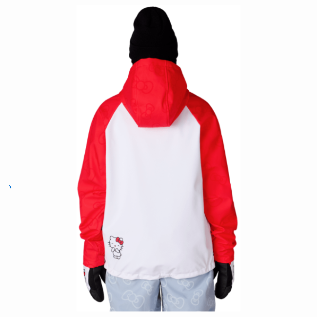 686 - WOMENS HELLO KITTY WATER PROOF HOODIE -WHITE/RED -