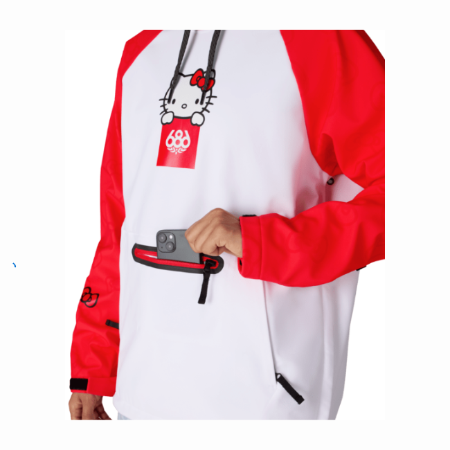 686 - WOMENS HELLO KITTY WATER PROOF HOODIE -WHITE/RED -