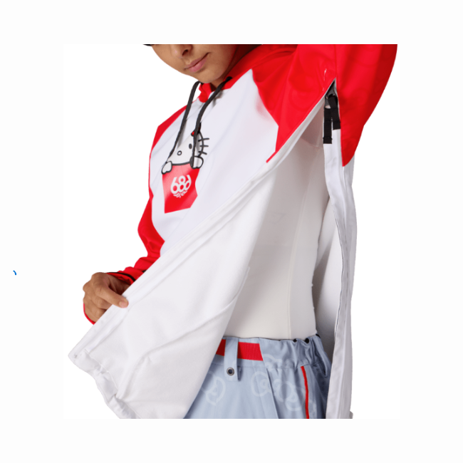 686 - WOMENS HELLO KITTY WATER PROOF HOODIE -WHITE/RED -