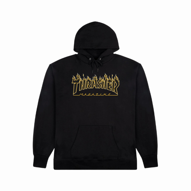 THRASHER - FLAME LOGO HOODIE - BLACK/YELLOW -