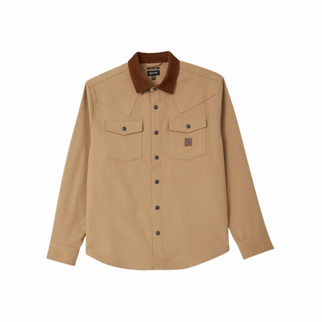 BRIXTON - BOWERY BUILDERS RANCH PERF FLANNEL - KHAKI/ BROWN -